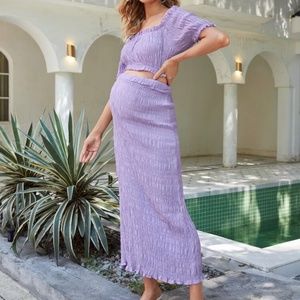 Maternity off Shoulder Textured Top & Skirt Set